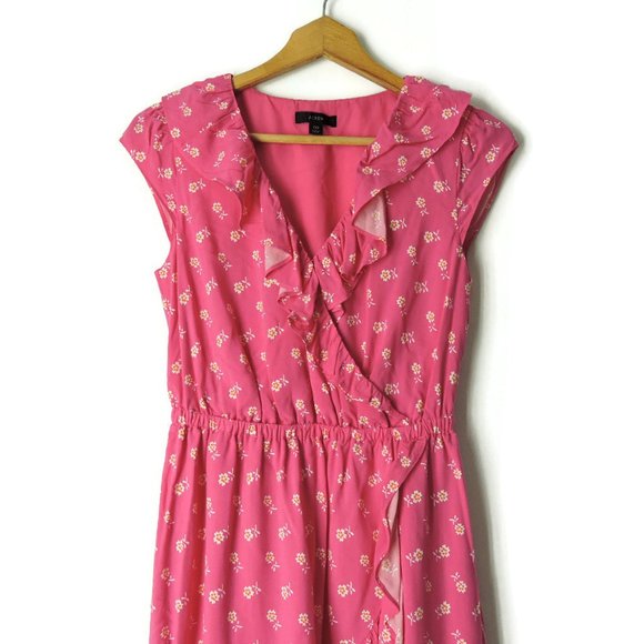 J Crew Re-Imagined Dress faux wrap pink floral - Picture 4 of 12